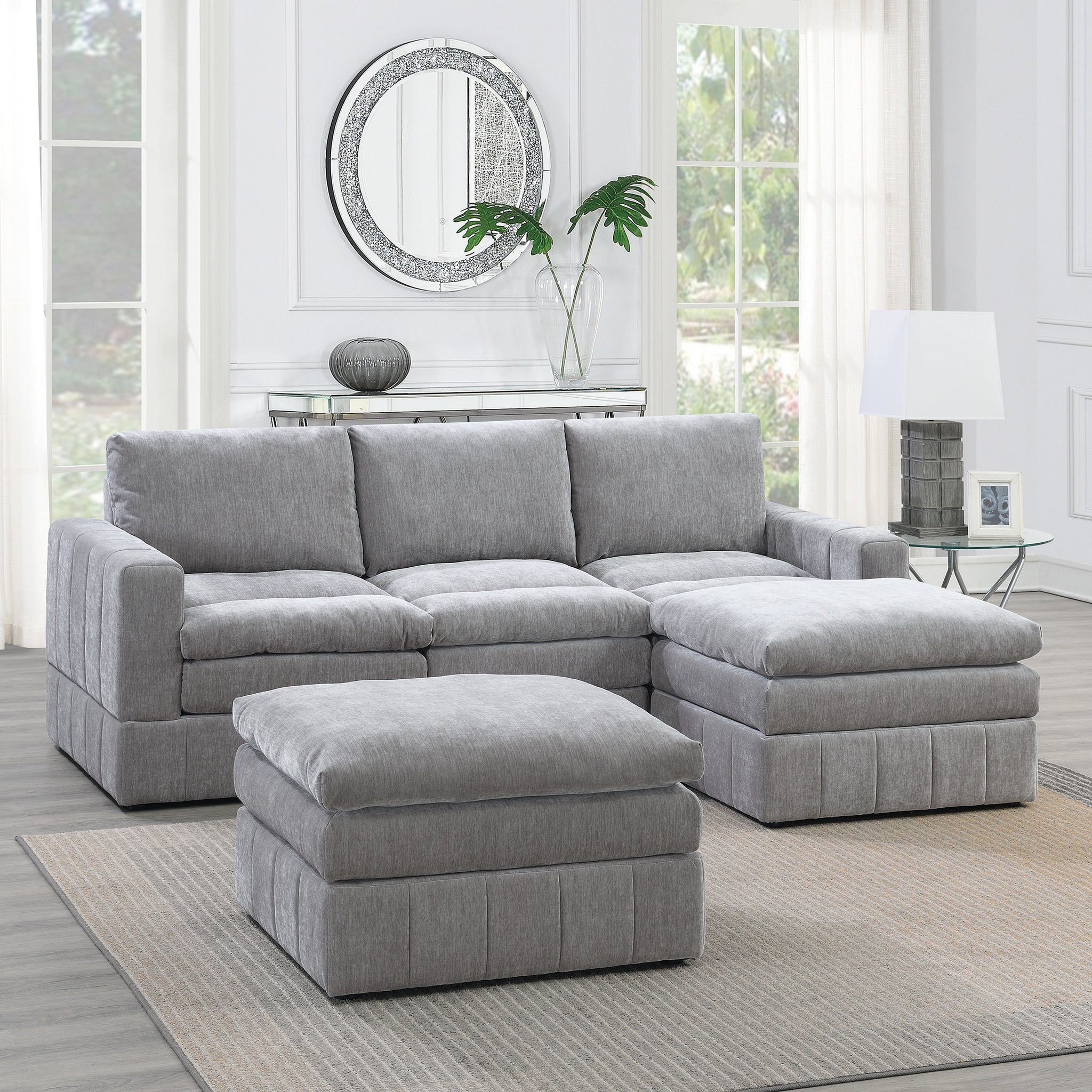 Contemporary 5Pc Set Modular Sectional Set 2X One Arm Chair Wedge 1X Armless Chair 2X Ottoman Granite Color Morgan Fabric Plush Living Room Furniture Grey Suede Wood Primary Living Space Cushion Back Contemporary,Modern Modular Fabric 5 Seat