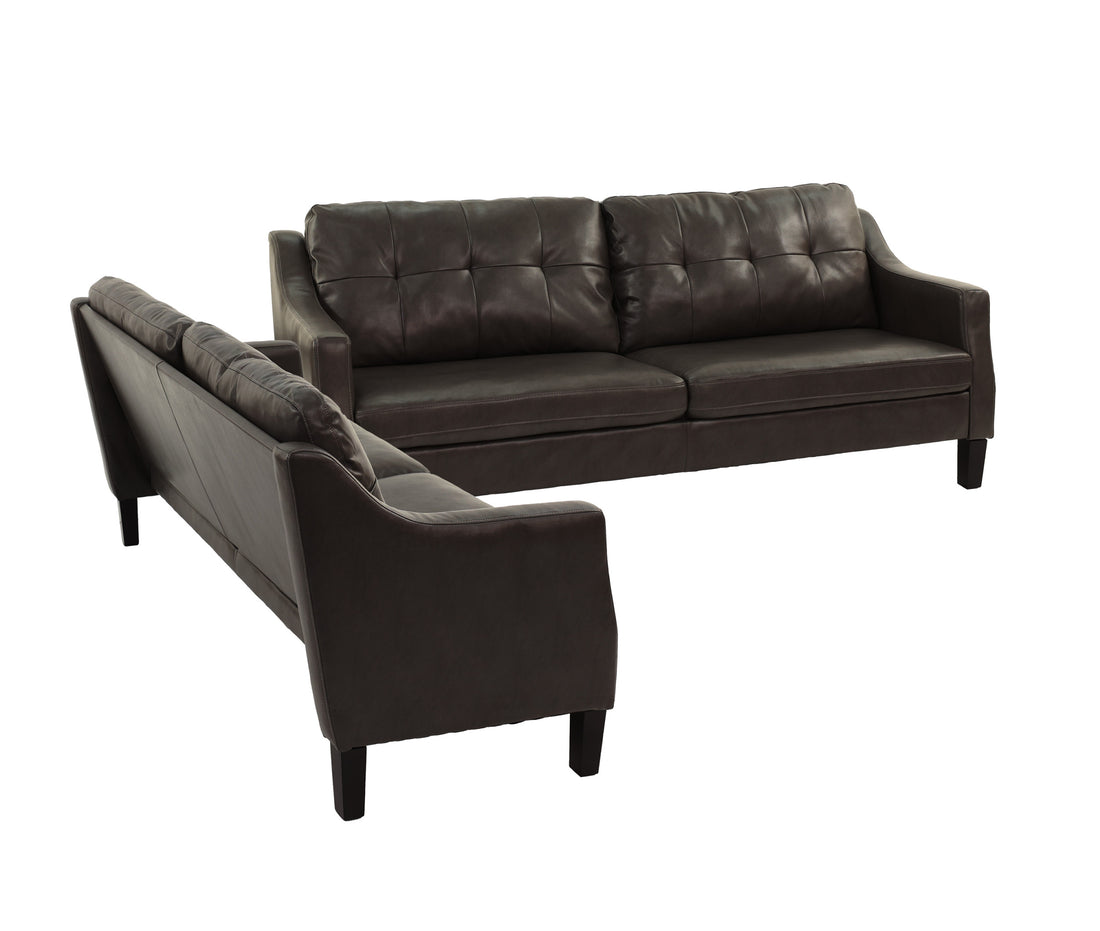 Sofa Set 2Pc Set In Black Faux Leather Dark Brown Faux Leather