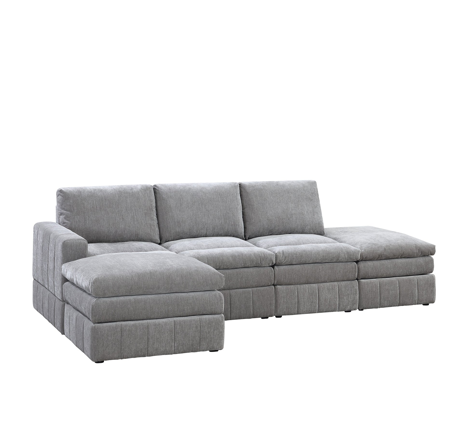 Contemporary 5Pc Set Modular Sectional Set 1X One Arm Chair Wedge 2X Armless Chair 2X Ottoman Granite Color Morgan Fabric Plush Living Room Furniture Grey Suede Wood Primary Living Space Cushion Back Contemporary,Modern Modular Fabric 5 Seat