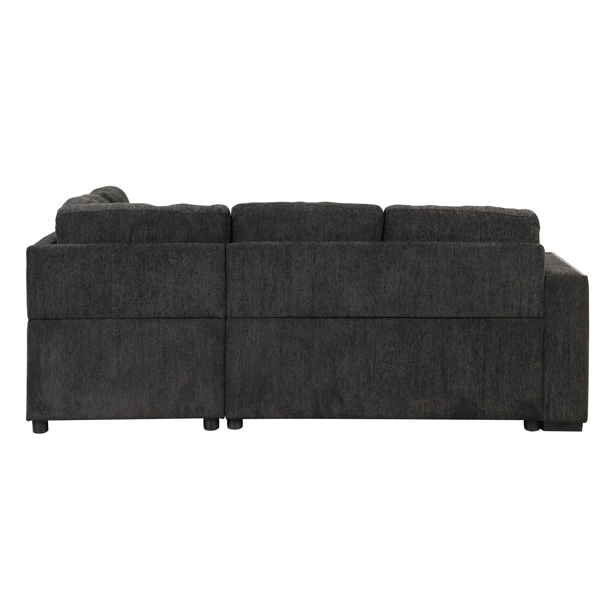 83.8" Sectional Pull Out Sofa Bed L Shaped Corner Sofa Couch With Storage Chaise, Usb Ports, Power Sockets, Cup Holder For Living Room, Bedroom, Study, Black Black Foam Chenille