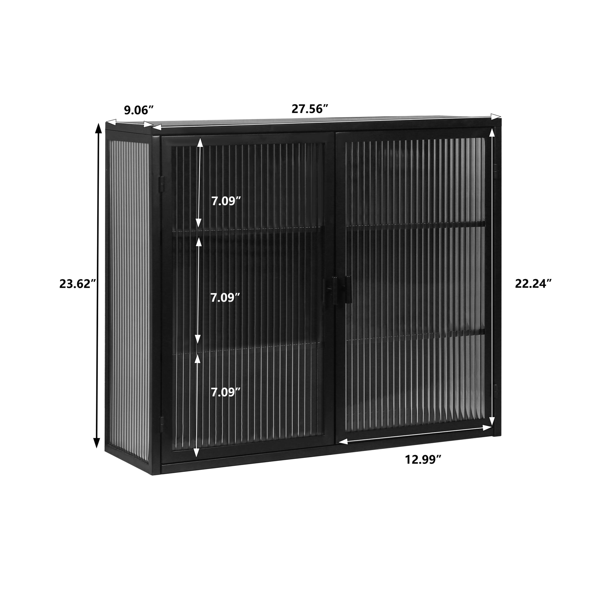 27.56"Glass Doors Modern Two Door Wall Cabinet With Featuring Three Tier Storage For Entryway Living Room Bathroom Dining Room,Black Black Metal