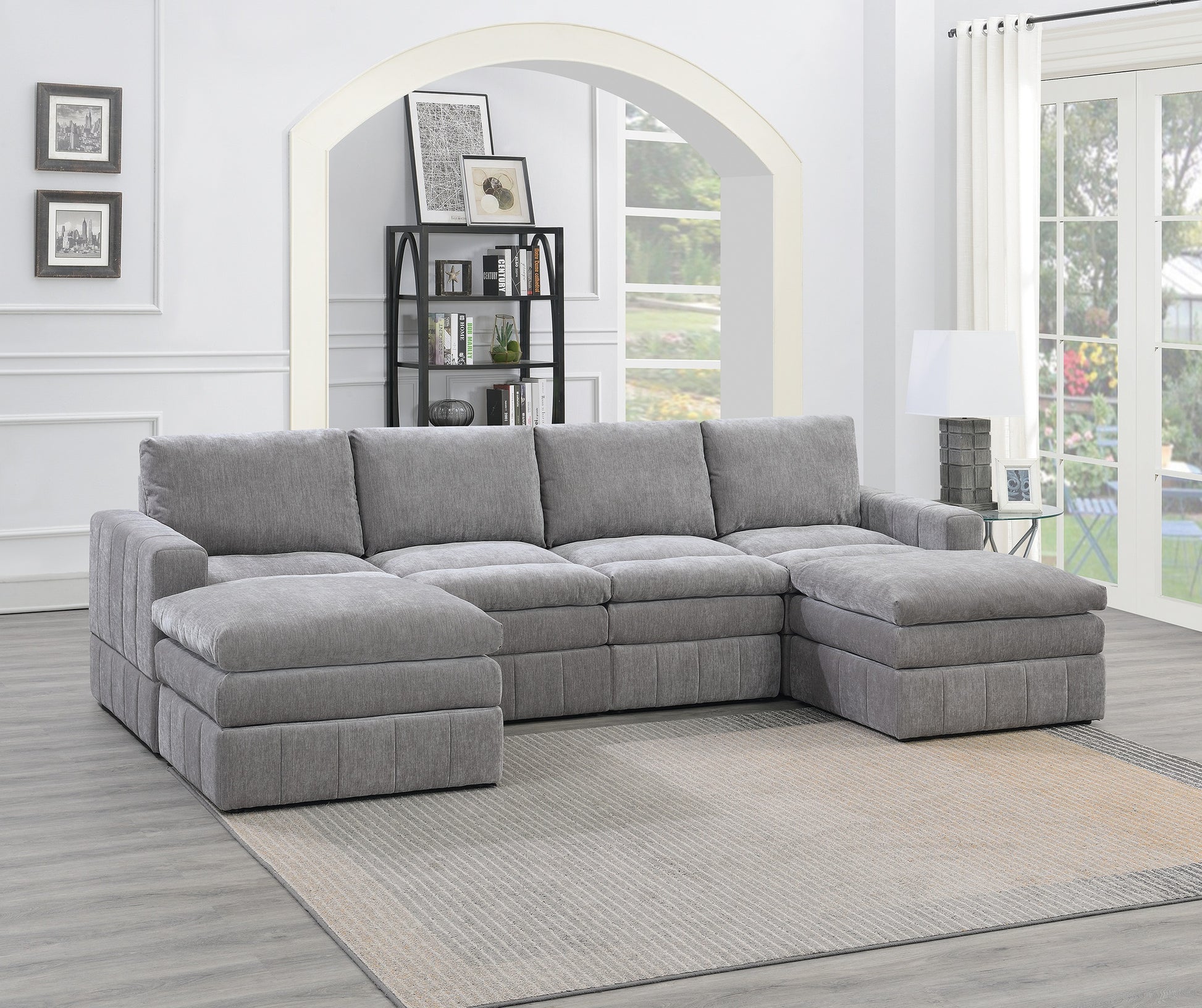 Contemporary 6Pc Set Modular Sectional Set 2X One Arm Chair Wedge 2X Armless Chairs 2X Ottomans Granite Color Morgan Fabric Plush Living Room Furniture Grey Suede Wood Primary Living Space Cushion Back Contemporary,Modern Modular Fabric 6 Seat