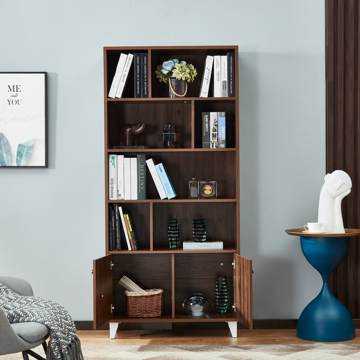 Bookcase, Bookshelf,Walnut Old Sku:Am180710 H Walnut Closed Back Wood Mdf