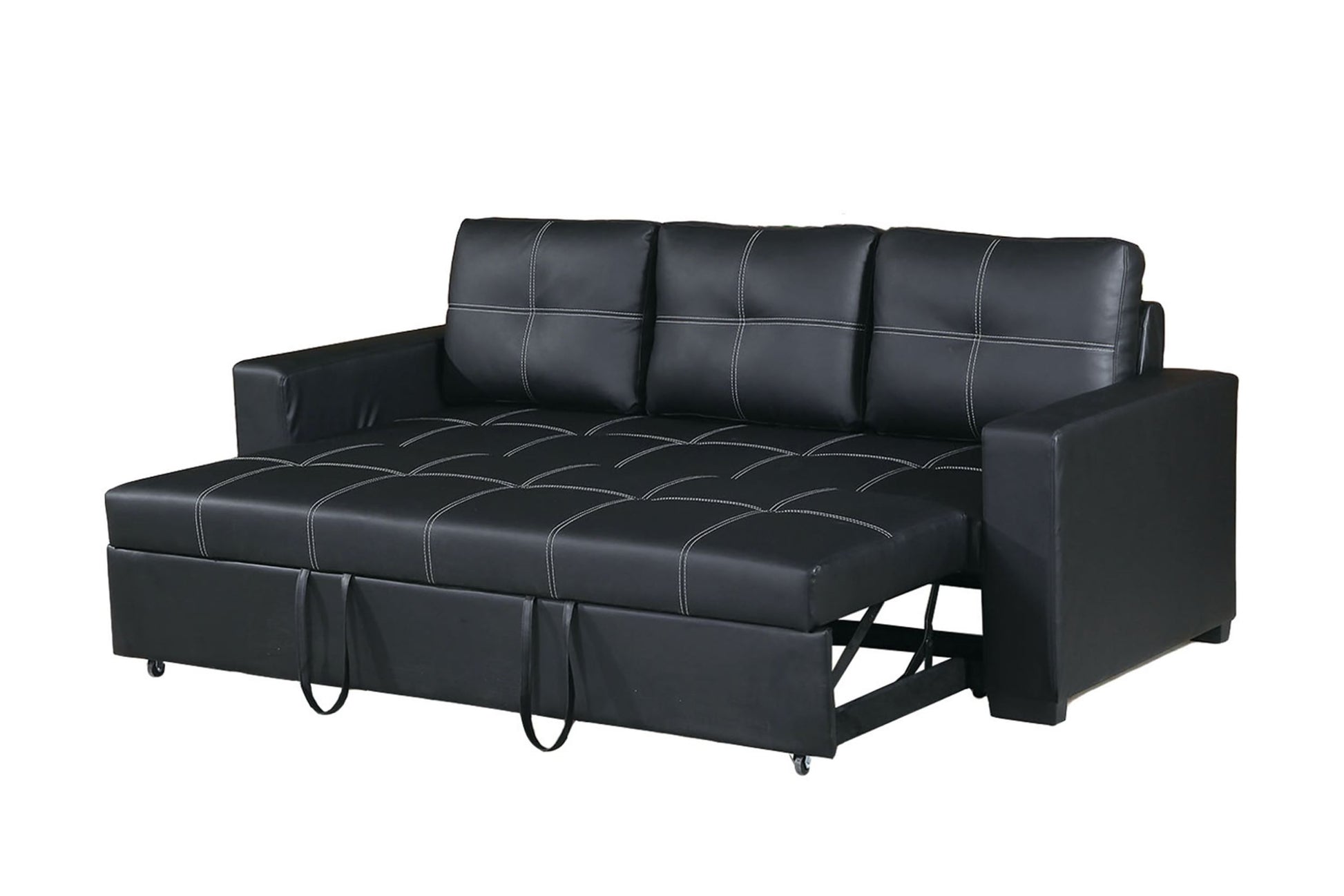 Convertible Sofa In Black Faux Leather Black Faux Leather