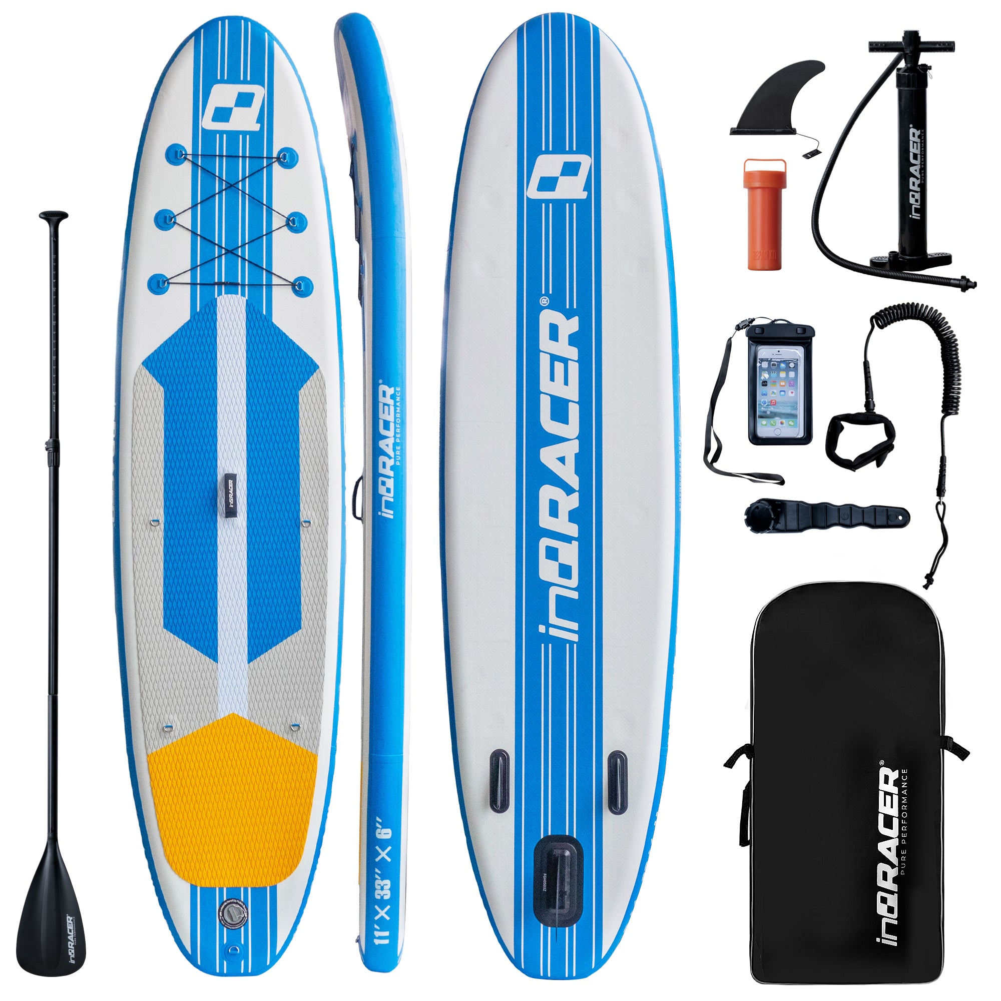 Inqracer 11' 10'6" Inflatable Stand Up Paddle Board With Free Premium Sup Accessories & Backpack Blue Pvc