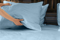 Luxuriously Soft 100% Viscose Derived From Bamboo 5 Piece Sheet Setoeko Tex Certified, Split King Sky Light Blue Bamboo