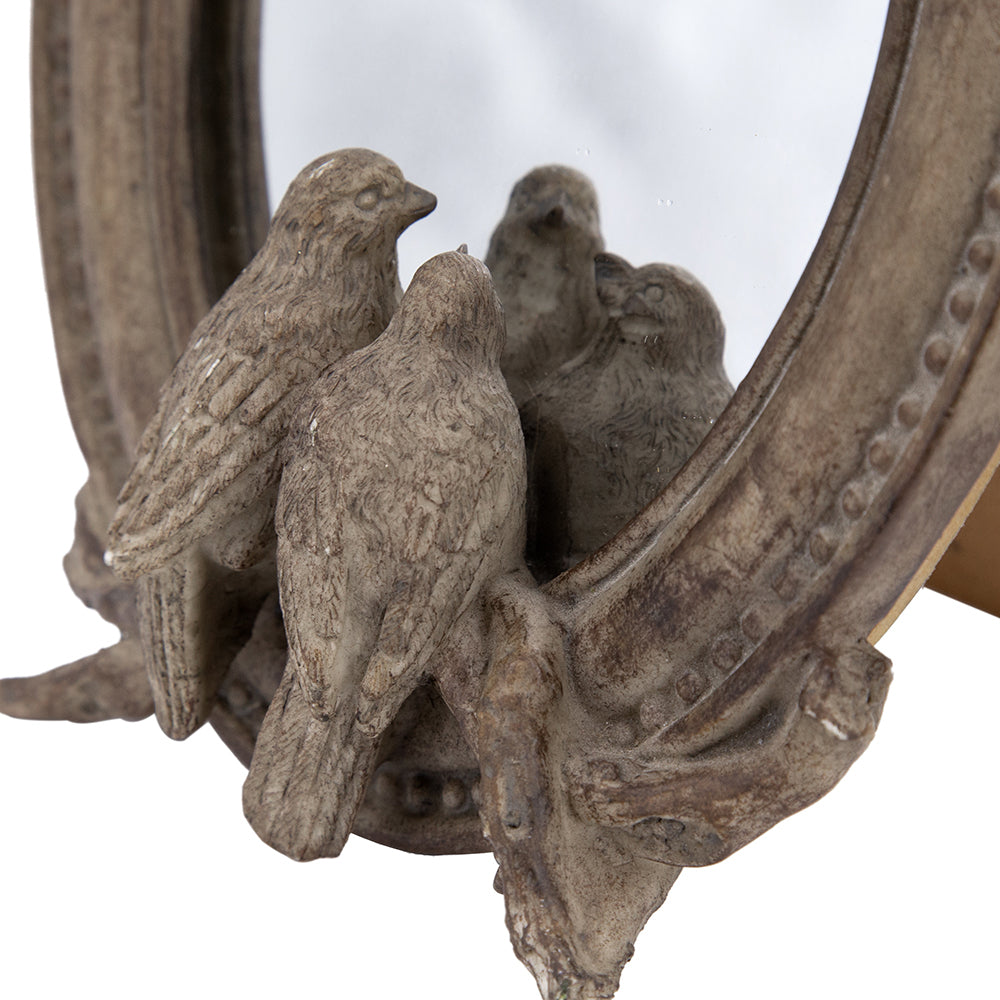 7.5X9.5" Corella Oval Bird Mirror With Resin Frame, Desk Mirror With Stand For Counter Bedroom Bathroom Brown Resin