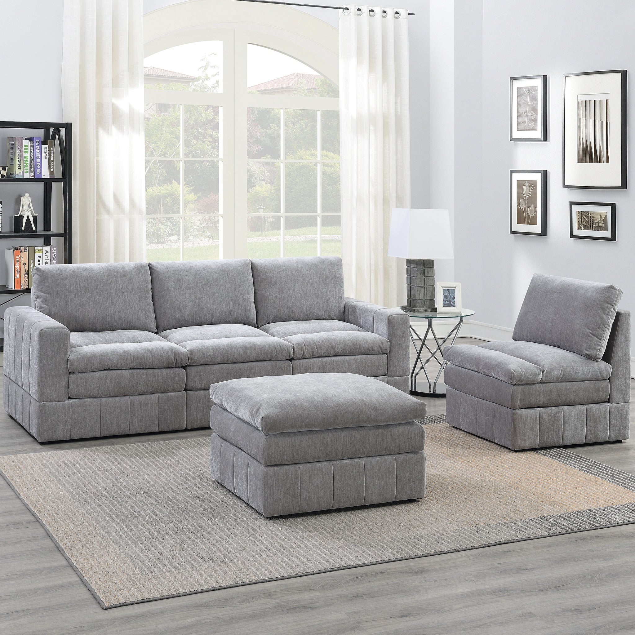 Contemporary 5Pc Set Modular Sectional Set 2X One Arm Chair Wedge 2X Armless Chair 1X Ottoman Granite Color Morgan Fabric Plush Living Room Furniture Grey Suede Wood Primary Living Space Cushion Back Contemporary,Modern Modular Fabric 5 Seat