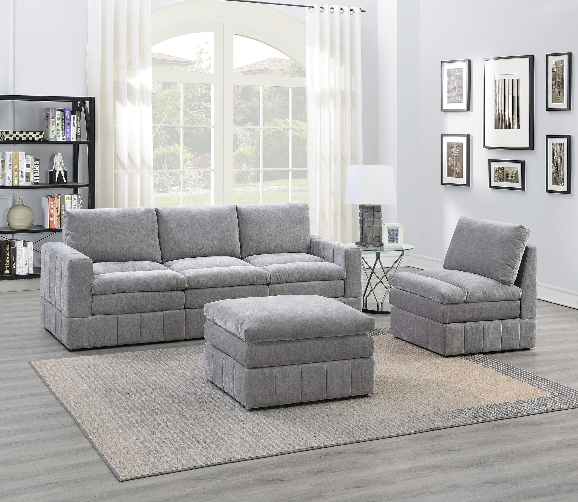 Contemporary 5Pc Set Modular Sectional Set 2X One Arm Chair Wedge 2X Armless Chair 1X Ottoman Granite Color Morgan Fabric Plush Living Room Furniture Grey Suede Wood Primary Living Space Cushion Back Contemporary,Modern Modular Fabric 5 Seat