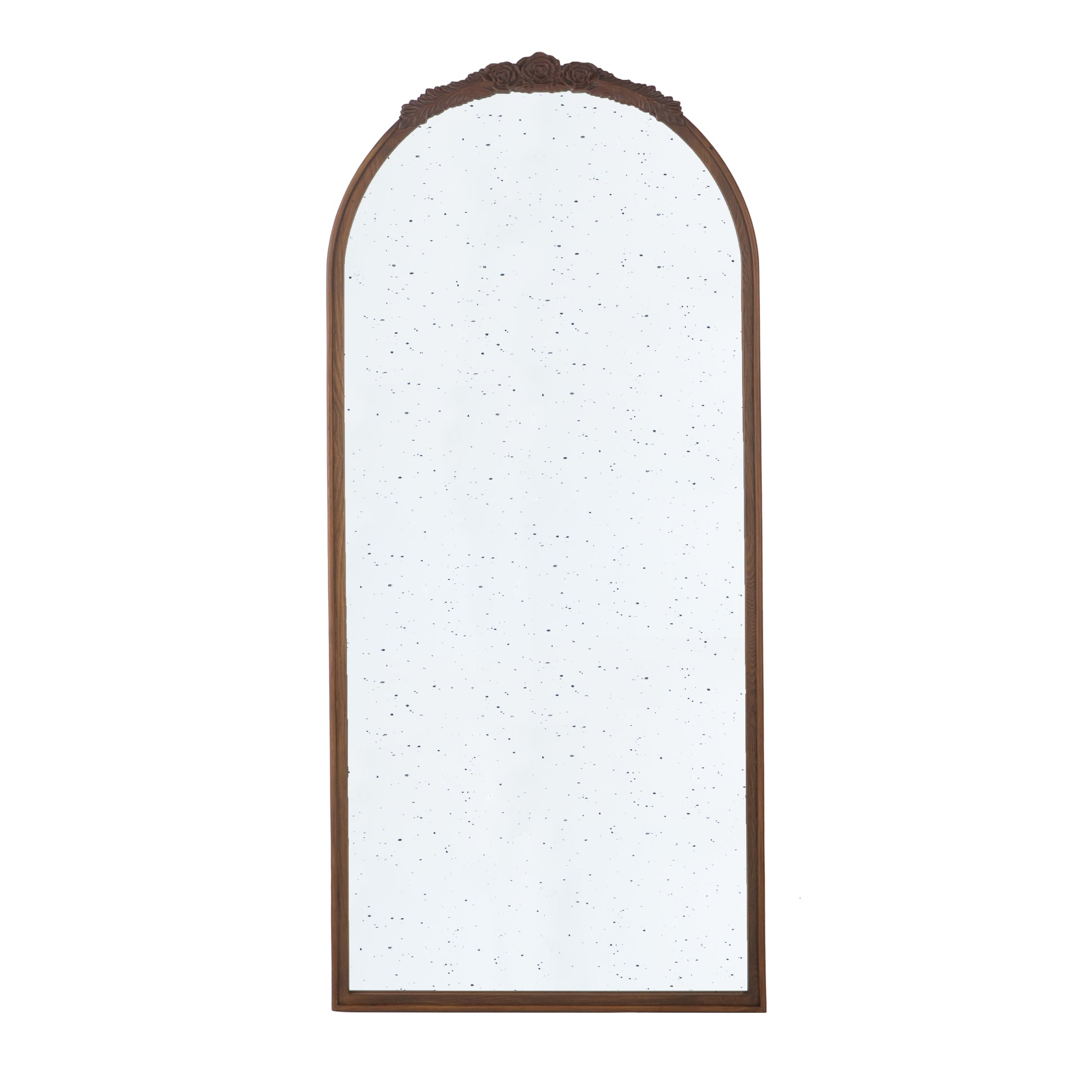 30" X 65" Hand Carved Rose Antique Mirror Frame, Large Arch Mirror Wall Decor For Living Room, Bathroom, Entryway Brown Brown Mdf Glass