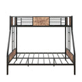 Twin Over Full Metal Bunk Bed, Heavy Duty Metal Bed Frame With Safety Rail2 Side Ladders & Decorative Wood ,No Box Spring Needed Twin Box Spring Not Required Black Metal Bedroom Bunk Metal