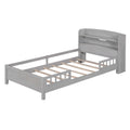 Wood Twin Size Platform Bed With Built In Led Light, Storage Headboard And Guardrail, Antique Grey Box Spring Not Required Twin Antique Gray Wood Bedroom Bed Frame Solid Wood Mdf