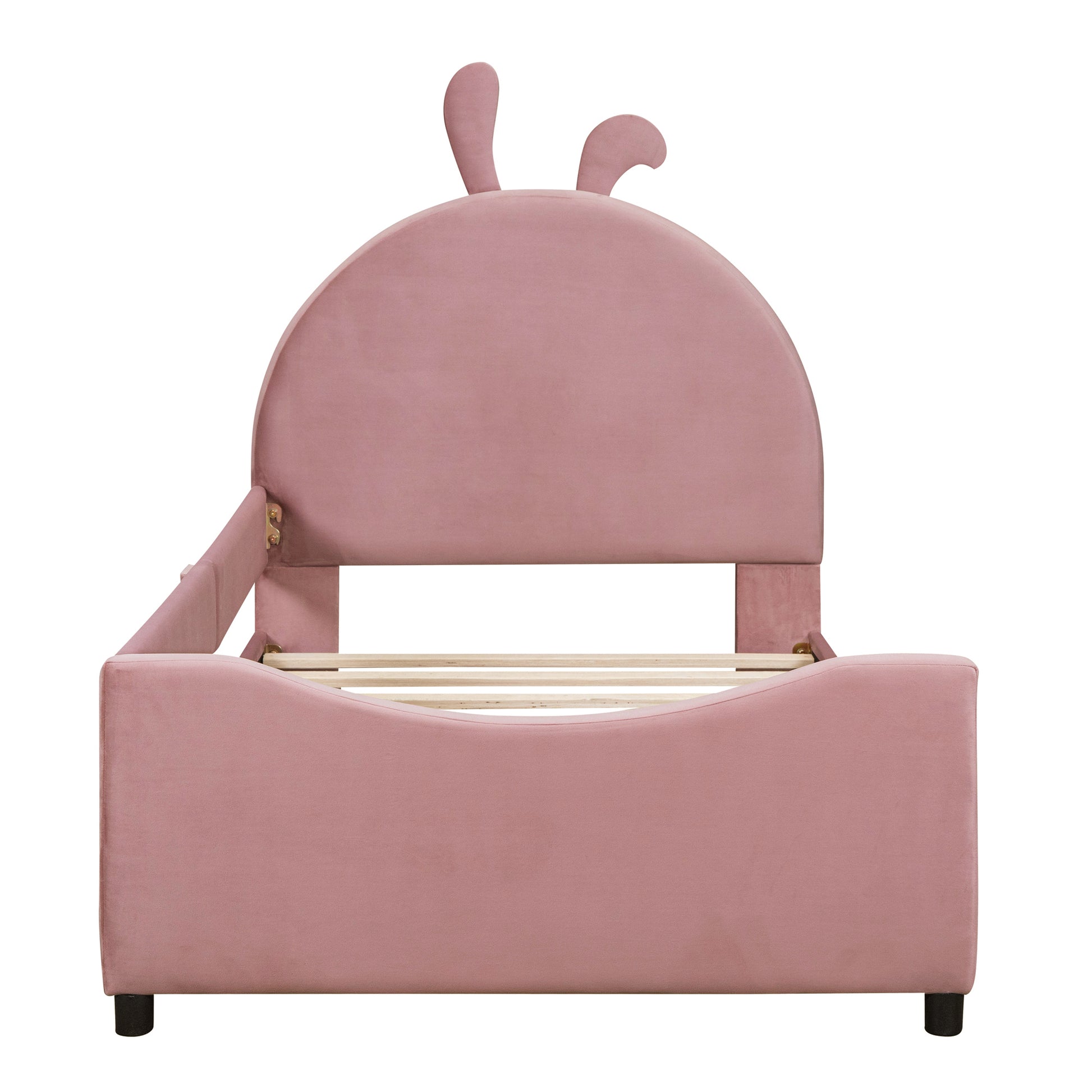 Twin Size Upholstered Daybed With Rabbit Ear Shaped Headboard, Pink Pink Velvet