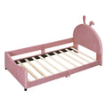 Twin Size Upholstered Daybed With Rabbit Ear Shaped Headboard, Pink Pink Velvet