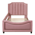 Twin Size Upholstered Daybed With Classic Stripe Shaped Headboard, Pink Pink Velvet