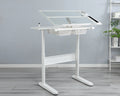 Hand Crank Adjustable Drafting Table Drawing Desk With 2 Metal Drawers White With Stool White Tempered Glass Sheet Metal Plastic