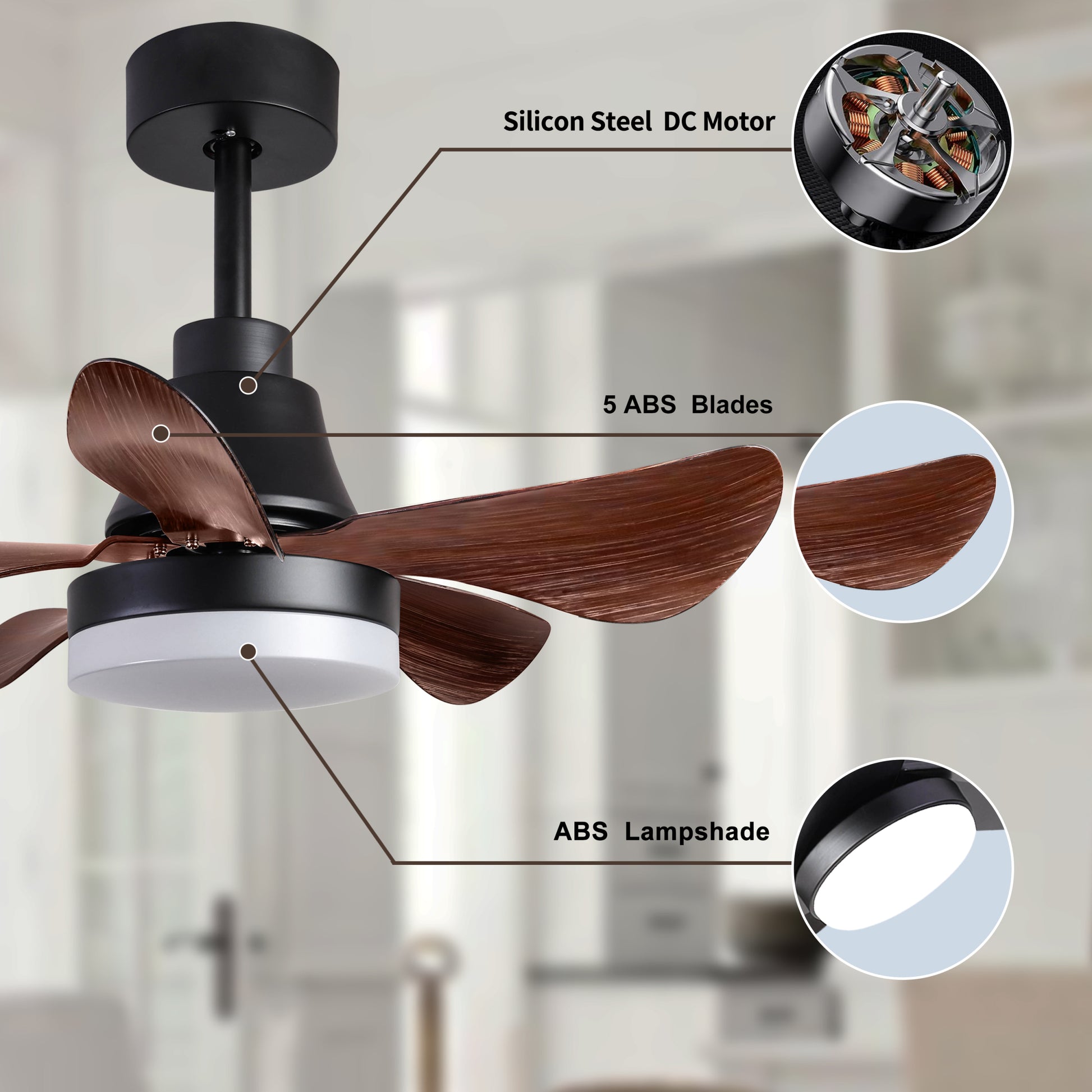 28 Lnch Ceiling Fan With Lights Remote Control, Small Ceiling Fan Flush Mount, 5 Reversible Blades, Low Profile Ceiling Fan Light With 6 Speeds 3 Colors For Bedroom Kitchen Matt Black Abs Steel Q235