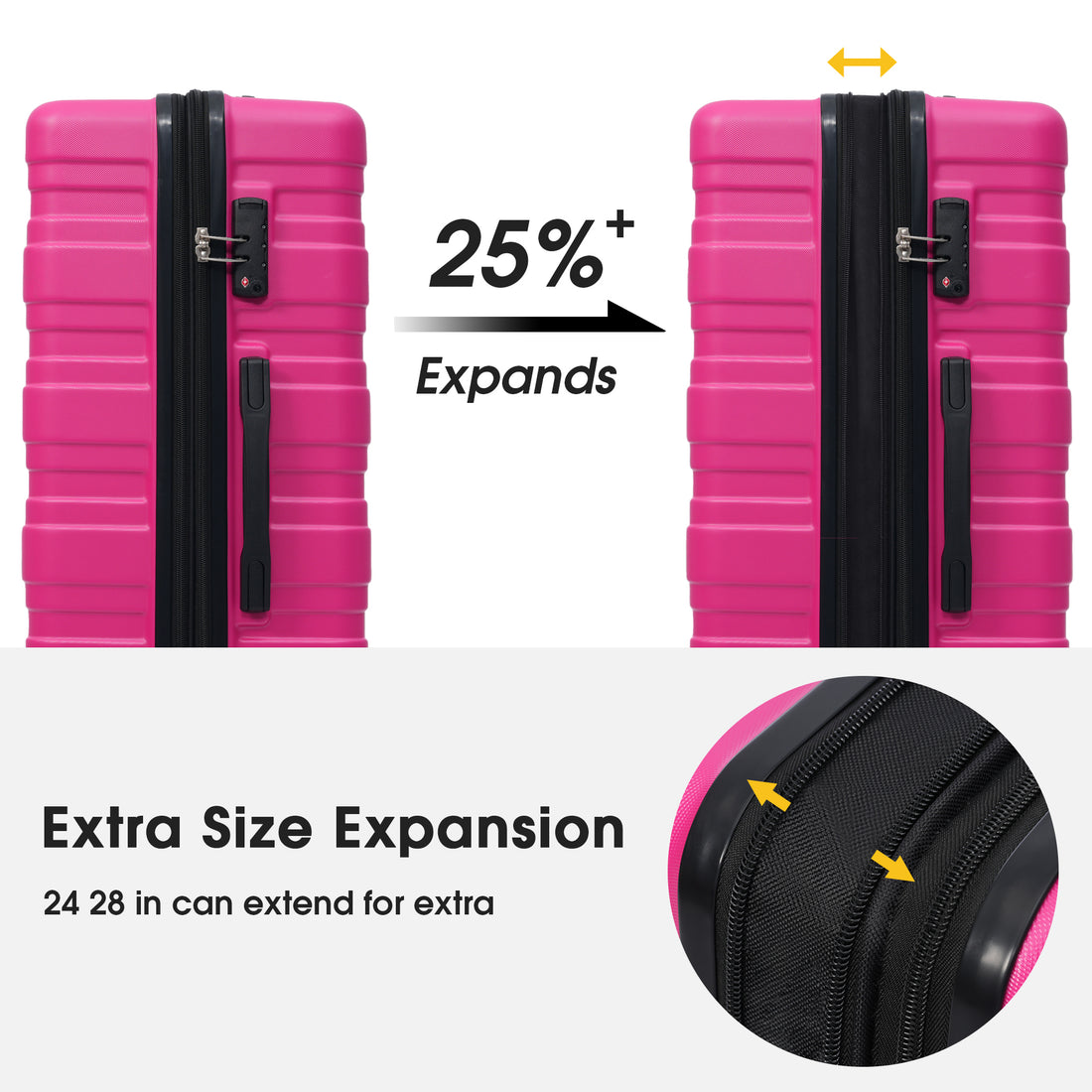 Hardshell Luggage Sets 3 Pcs Spinner Suitcase With Tsa Lock Lightweight 20''24''28'' Pink Abs