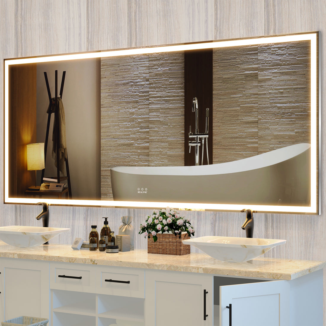 72X32 Inch Oversized Led Bathroom Mirror Wall Mounted Mirror With 3 Color Modes Aluminum Frame Wall Mirror Large Full Length Mirror With Lights Lighted Full Body Mirror For Bedroom Living Room