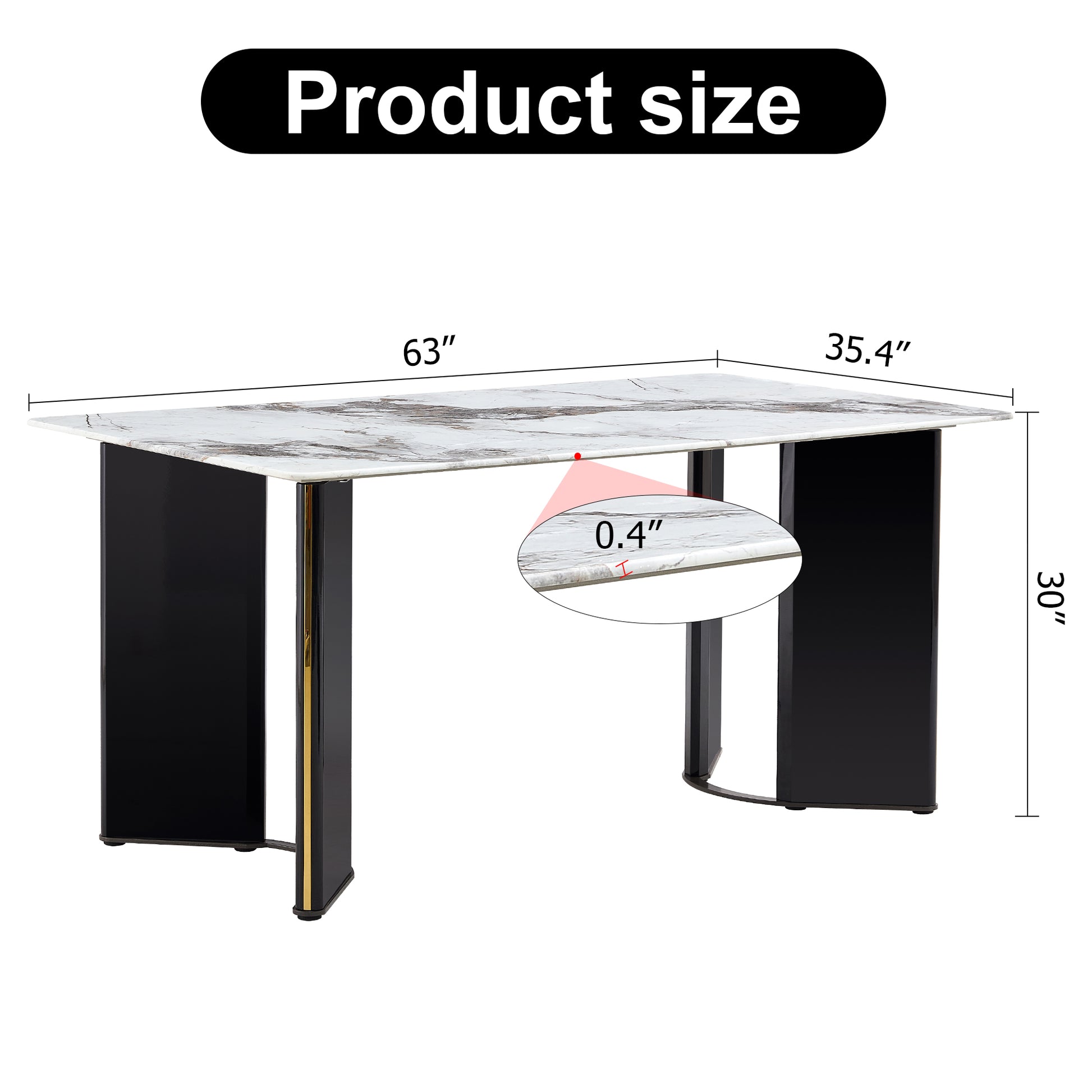 Table And Chair Set. A White Imitation Marble Desktop With Mdf Legs And Gold Metal Decorative Strips. Paired With 6 Dining Chairs With White Backrest And Black Metal Legs.F Hh C 1162 White Mdf Glass