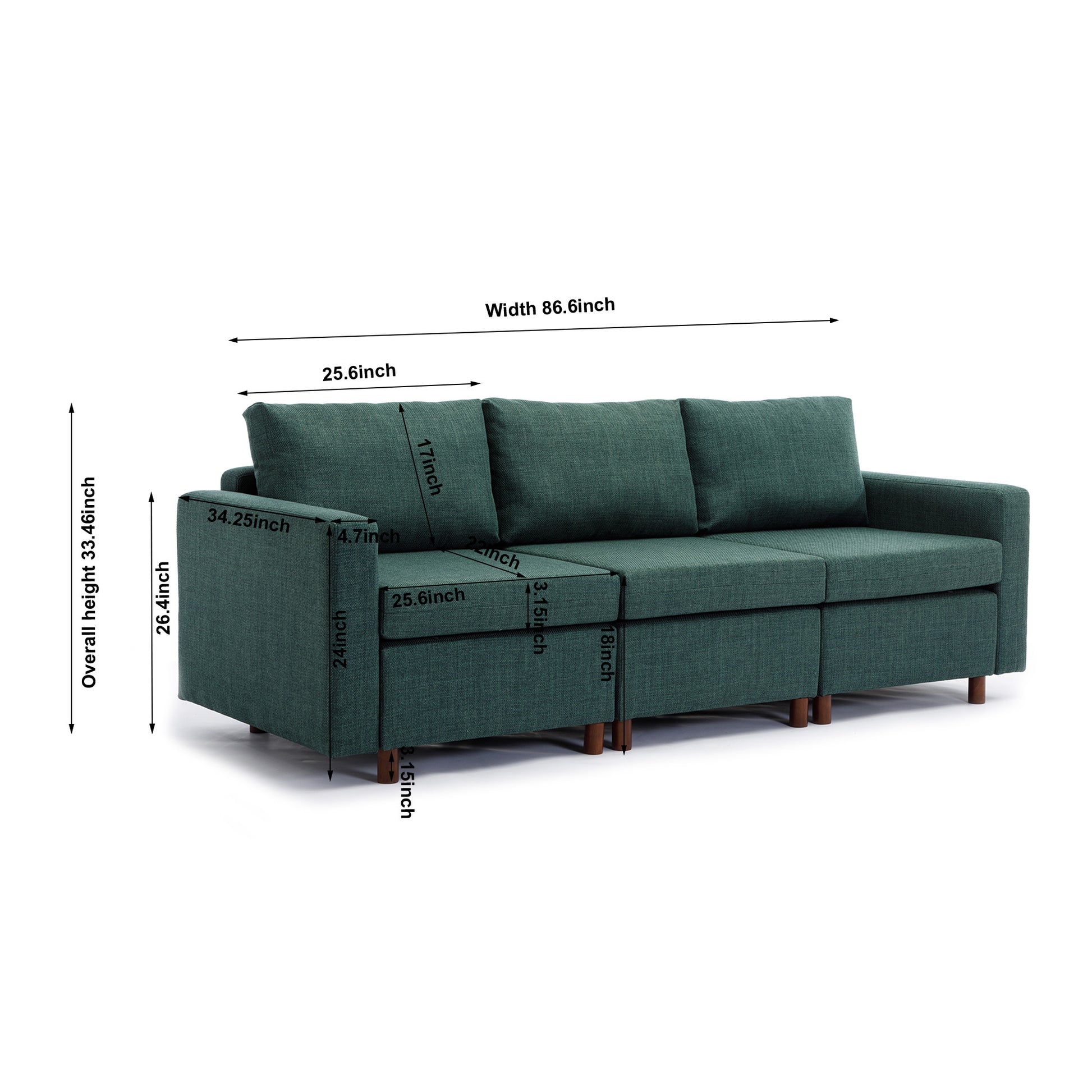 3 Seat Module Sectional Sofa Couch With 1 Ottoman For Living Room,Seat Cushion And Back Cushion Non Removable And Non Washable,Green Green Wood Primary Living Space Soft Modern Rubberwood Foam Linen 3 Seat