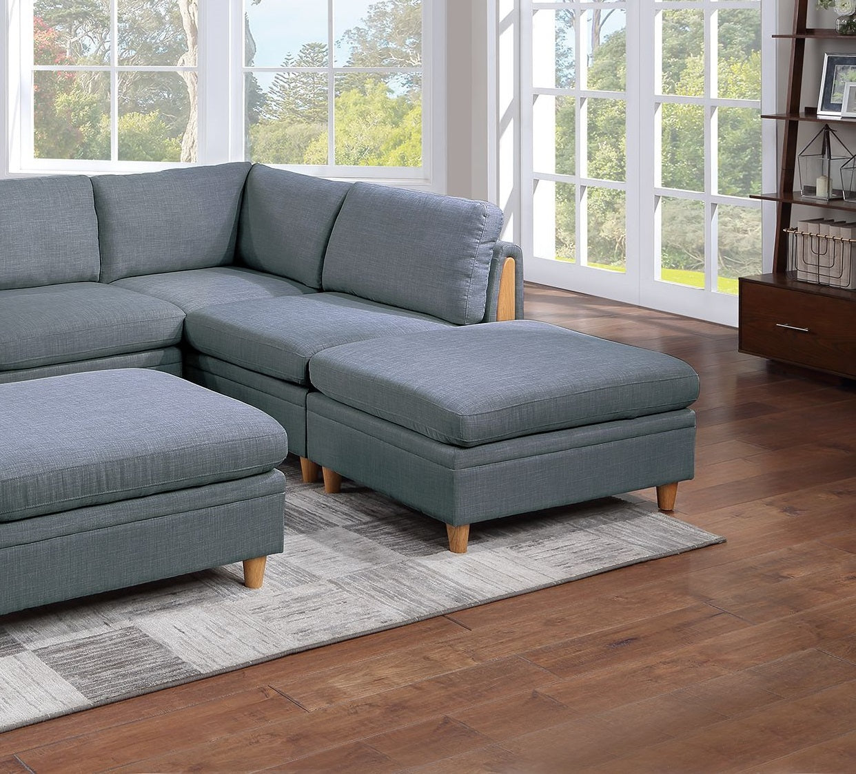 Contemporary Living Room Furniture 6Pc Modular Sectional Set Steel Dorris Fabric Couch 2X Wedges 2X Armless Chair And 2X Ottomans Steel Gray Primary Living Space Cushion Back Contemporary,Modern Modular Fabric 6 Seat