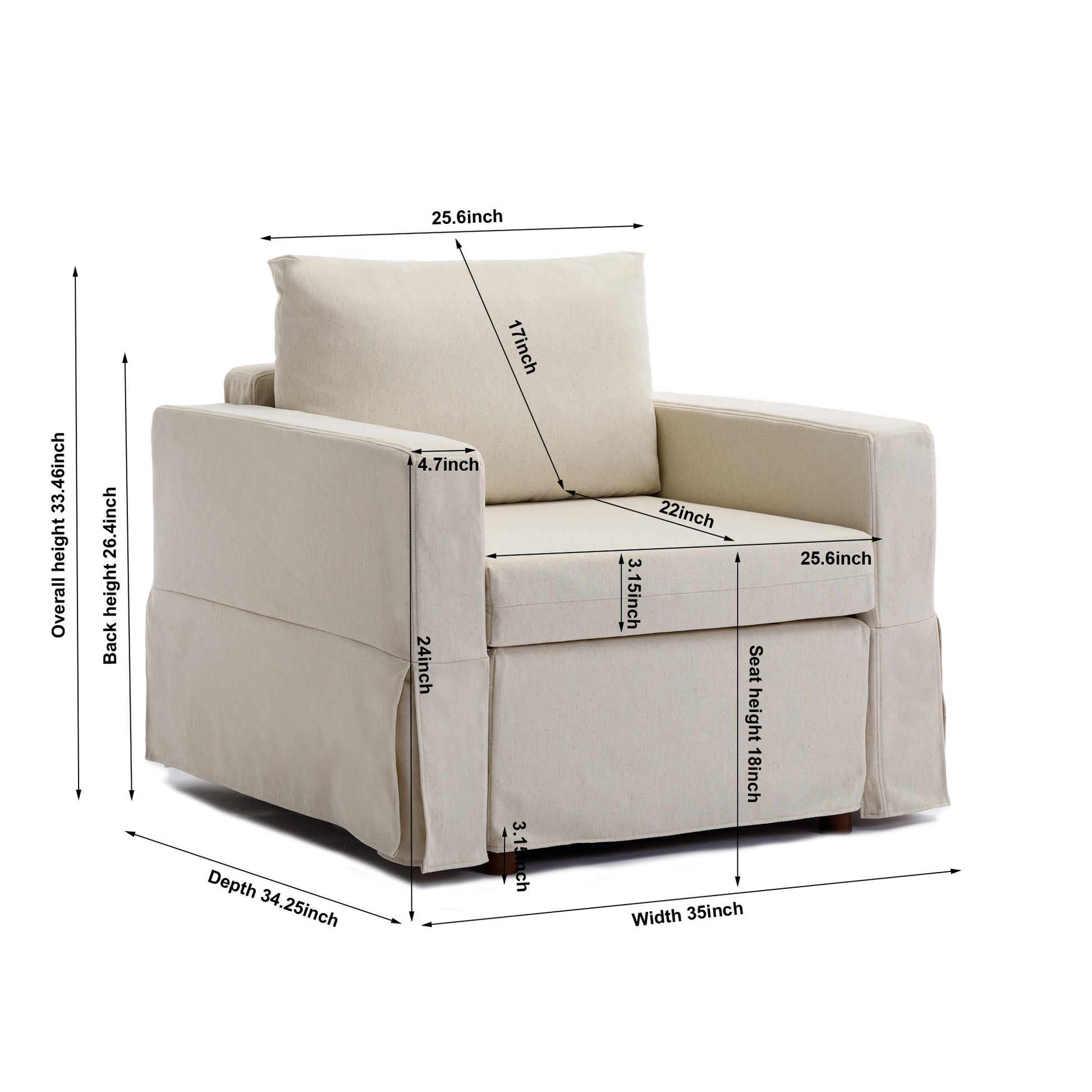 Single Seat Module Sofa Sectional Couch Seat Cushion And Back Cushion Removable And Washable,Cream Cream Wood Primary Living Space Soft Cushion Back Modern Rubberwood Square Arms Foam Linen 1 Seat