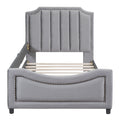 Twin Size Upholstered Daybed With Classic Stripe Shaped Headboard, Gray Gray Velvet