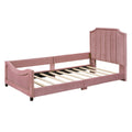 Twin Size Upholstered Daybed With Classic Stripe Shaped Headboard, Pink Pink Velvet