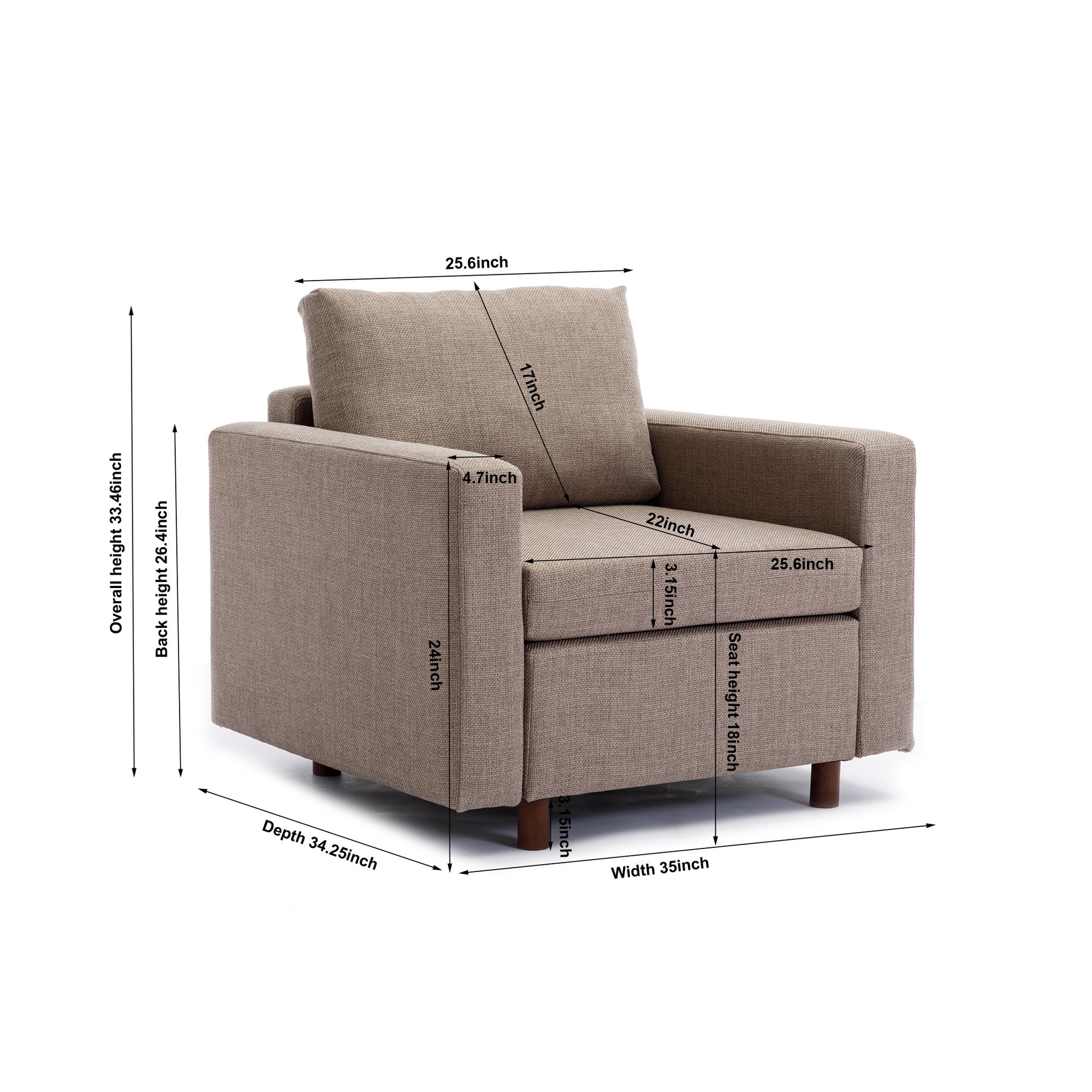 Single Seat Module Sofa Sectional Couch With Armrest With 1 Ottoman,Cushion Covers Non Removable And Non Washable,Brown Brown Wood Primary Living Space Soft Modern Rubberwood Foam Linen 1 Seat