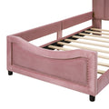 Twin Size Upholstered Daybed With Classic Stripe Shaped Headboard, Pink Pink Velvet