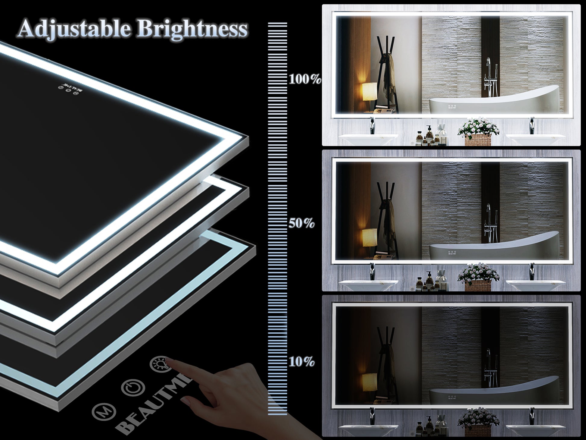 72X32 Inch Oversized Led Bathroom Mirror Wall Mounted Mirror With 3 Color Modes Aluminum Frame Wall Mirror Large Full Length Mirror With Lights Lighted Full Body Mirror For Bedroom Living Room