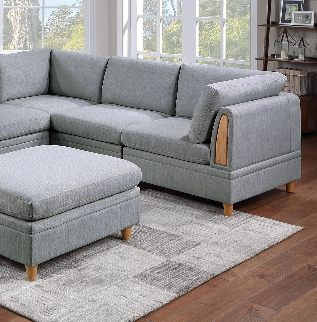 Living Room Furniture 6Pc Modular Sofa Set Light Grey Dorris Fabric Couch 3X Corner Wedges 2X Armless Chair And 1X Ottoman Light Grey Primary Living Space Cushion Back Contemporary,Modern Modular Fabric 6 Seat