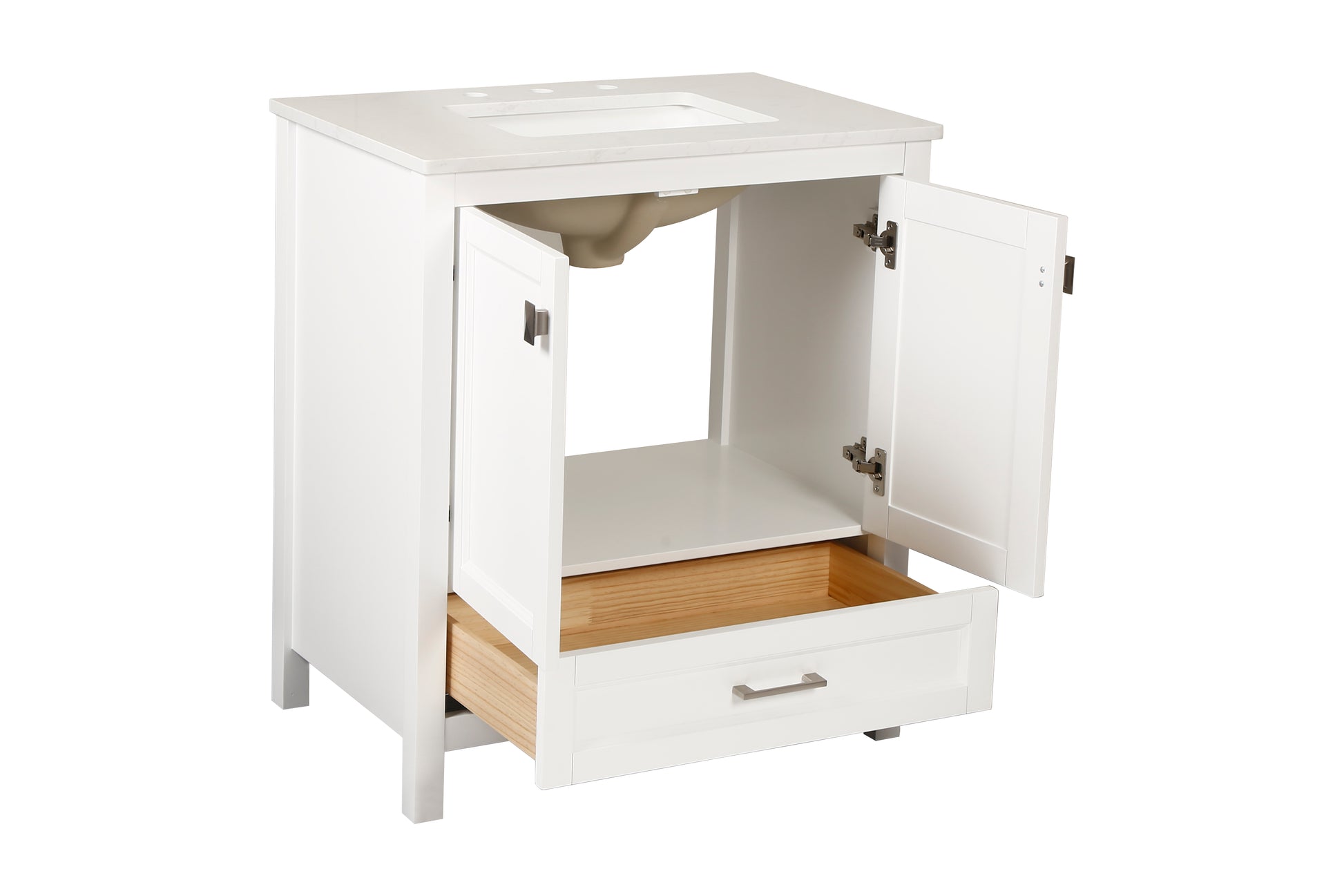30 Inch Freestanding Bathroom Vanity With Sink, Carrara Engineered Marble Vanity Top With Undermounted Rectangular Ceramic Sink, Large Storage Soft Close Door, White 24V03 30Wh White Wood Solid Wood