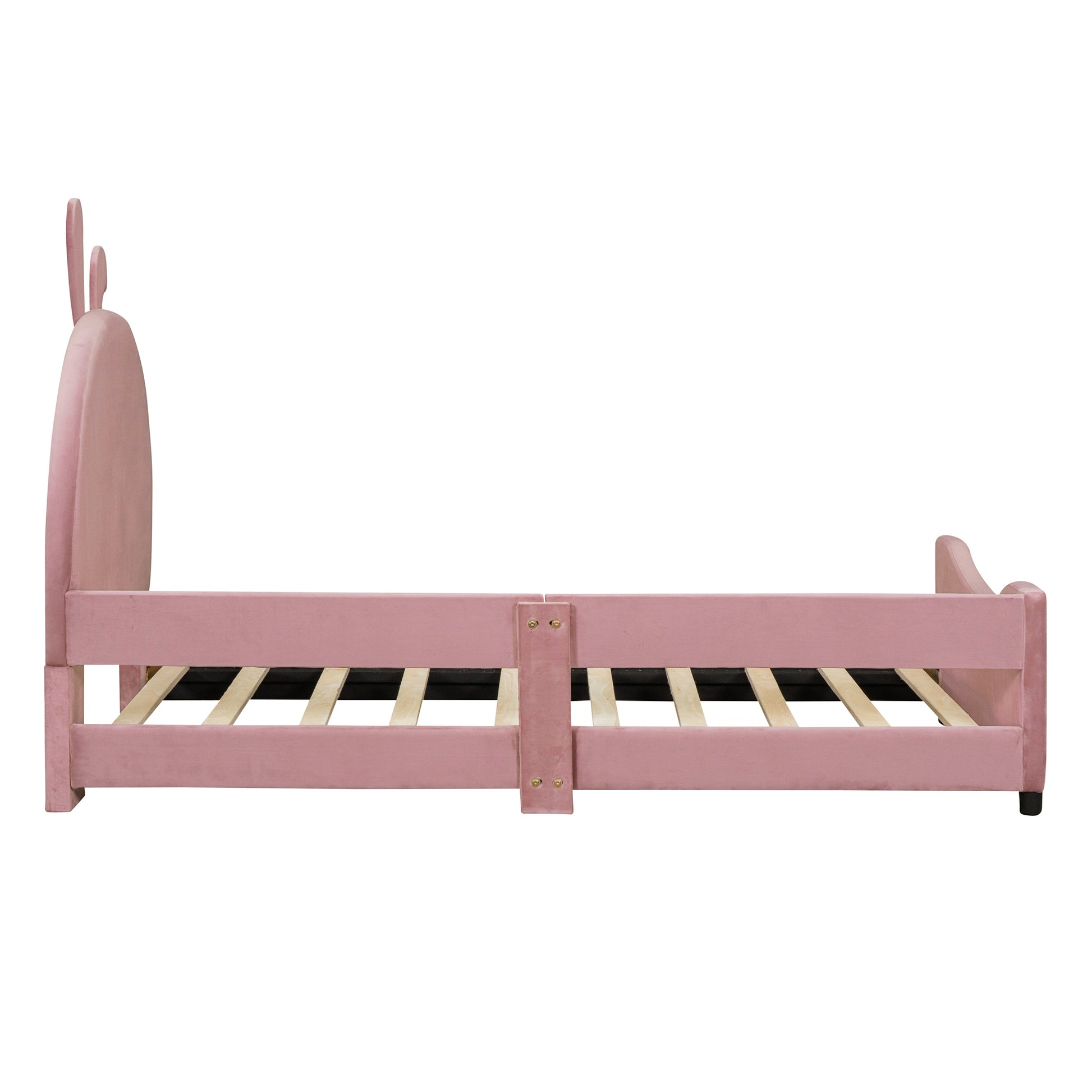 Twin Size Upholstered Daybed With Rabbit Ear Shaped Headboard, Pink Pink Velvet