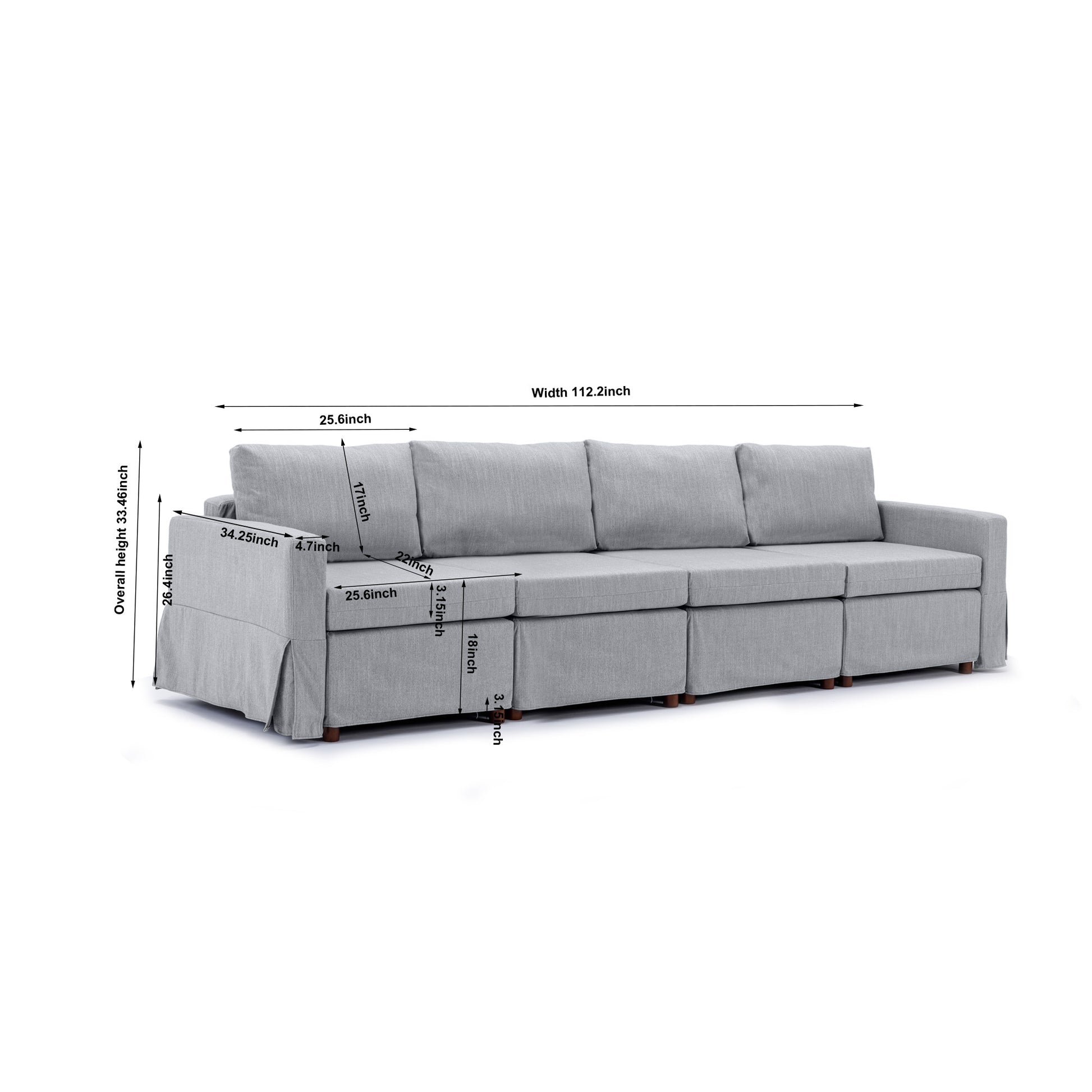 4 Seat Module Sectional Sofa Couch With 2 Ottoman,Seat Cushion And Back Cushion Removable And Washable,Light Grey Light Grey Wood Primary Living Space Soft Modern Rubberwood Foam Linen 4 Seat