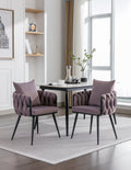 Pure Purple Modern Velvet Dining Chairs Set Of 2 Hand Weaving Accent Chairs Living Room Chairs Upholstered Side Chair With Black Metal Legs For Dining Room Kitchen Vanity Living Room Purple Velvet