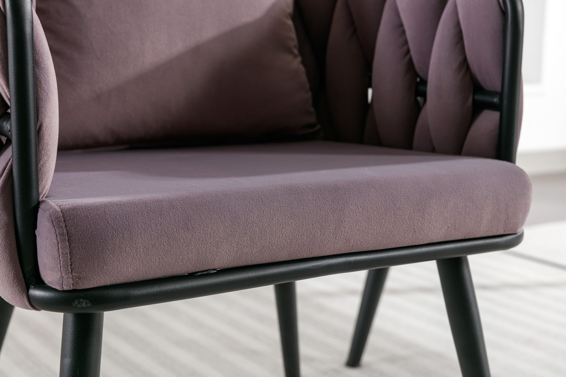 Pure Purple Modern Velvet Dining Chairs Set Of 2 Hand Weaving Accent Chairs Living Room Chairs Upholstered Side Chair With Black Metal Legs For Dining Room Kitchen Vanity Living Room Purple Velvet