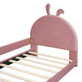 Twin Size Upholstered Daybed With Rabbit Ear Shaped Headboard, Pink Pink Velvet