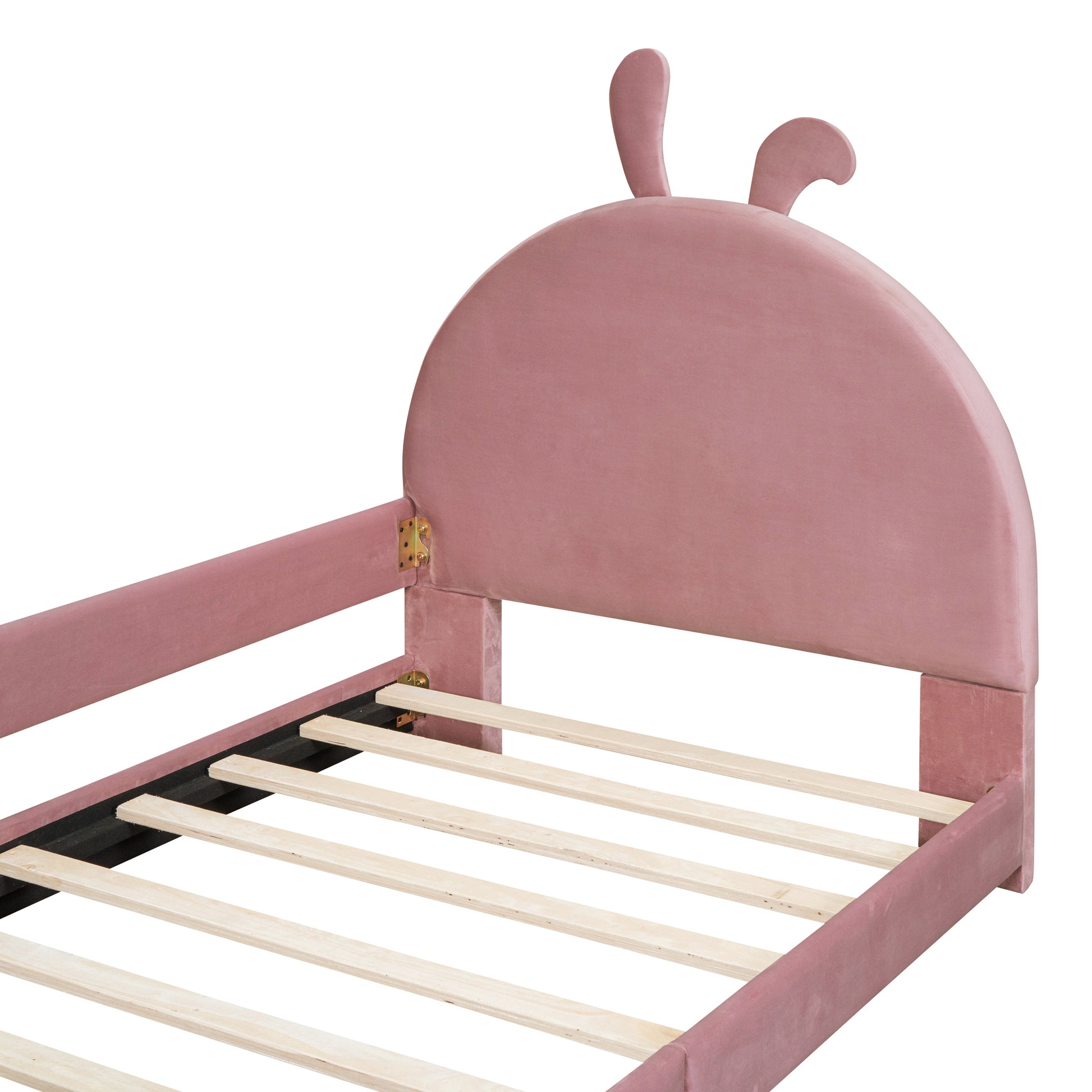 Twin Size Upholstered Daybed With Rabbit Ear Shaped Headboard, Pink Pink Velvet