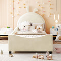 Twin Size Upholstered Daybed With Rabbit Ear Shaped Headboard, Beige Beige Velvet