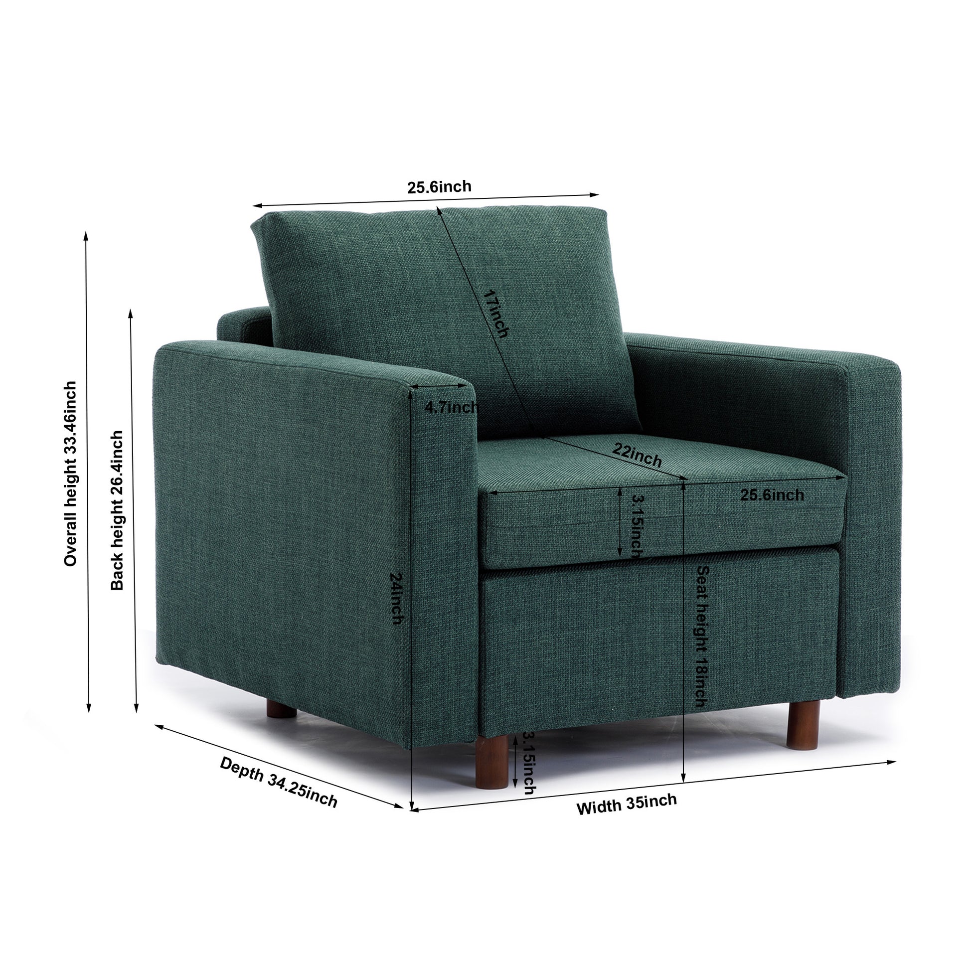 Single Seat Module Sofa Sectional Couch With Armrest With 1 Ottoman,Cushion Covers Non Removable And Non Washable,Green Green Wood Primary Living Space Soft Modern Rubberwood Foam Linen 1 Seat