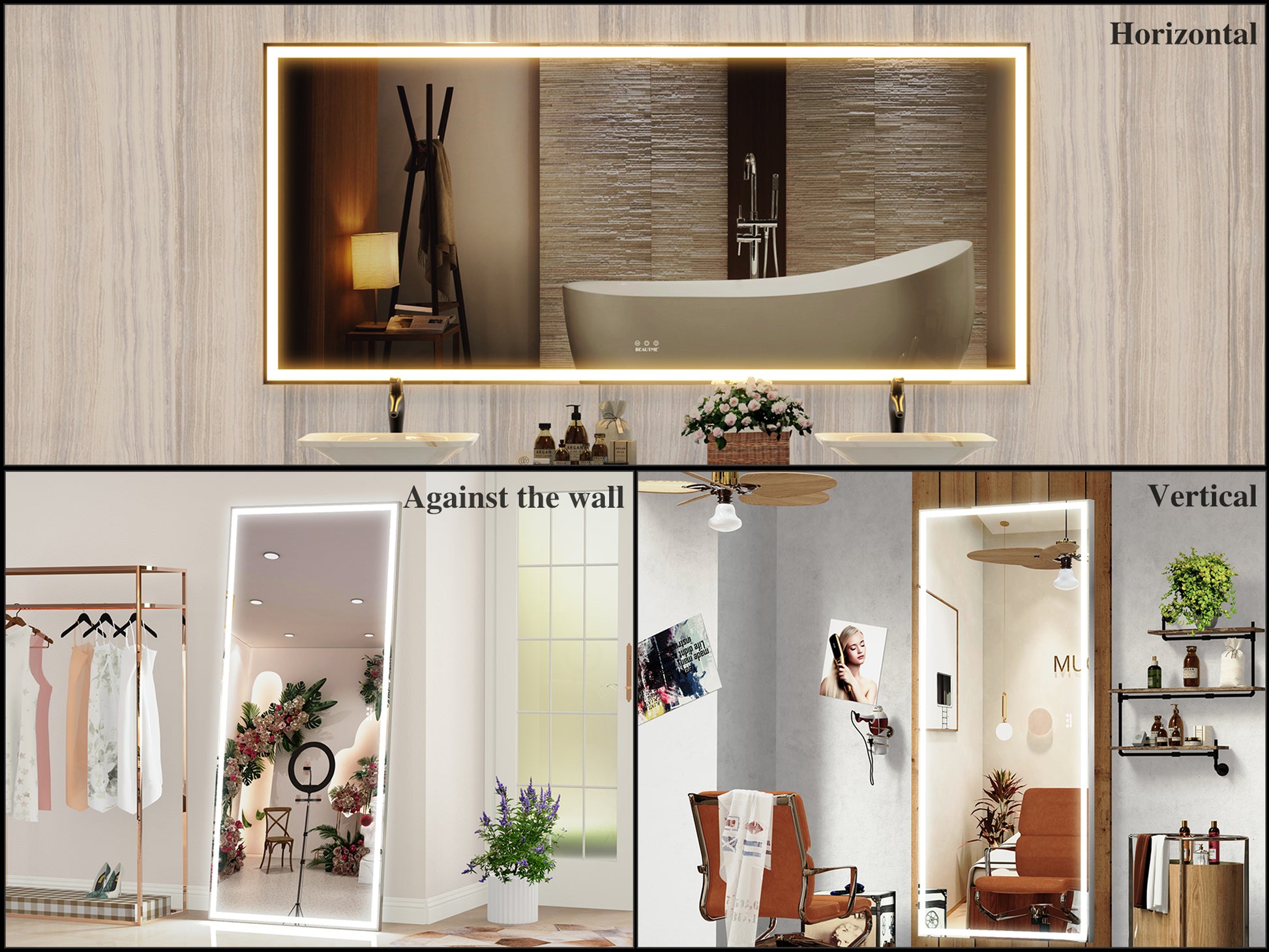 72X32 Inch Oversized Led Bathroom Mirror Wall Mounted Mirror With 3 Color Modes Aluminum Frame Wall Mirror Large Full Length Mirror With Lights Lighted Full Body Mirror For Bedroom Living Room