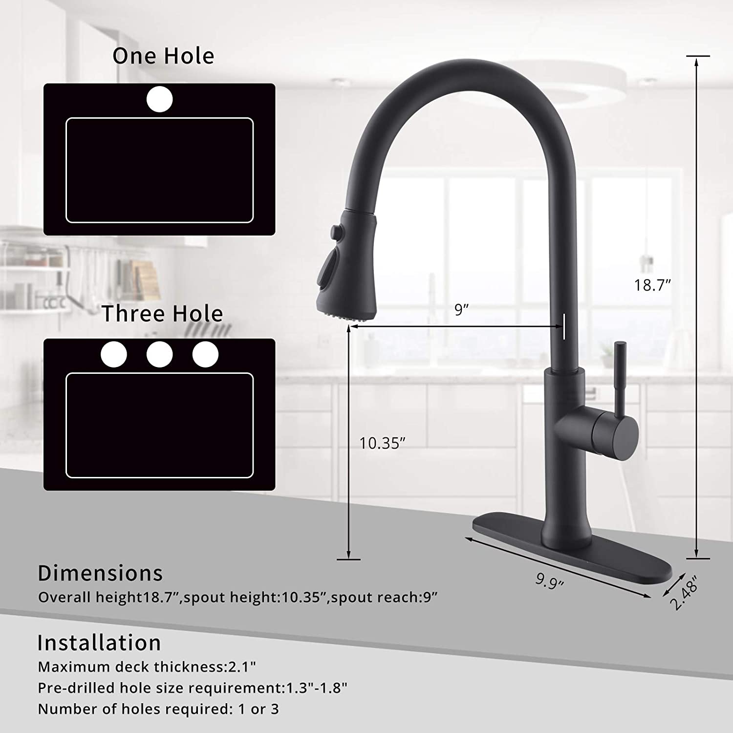 Touch On Kitchen Faucet With Pull Down Sprayer Single Handle Brass Touch Activated Kitchen Sink Faucet With 2 Way Pull Out Sprayer, Matte Black Black Kitchen Classic,Contemporary Ceramic Brass