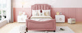 Twin Size Upholstered Daybed With Classic Stripe Shaped Headboard, Pink Pink Velvet