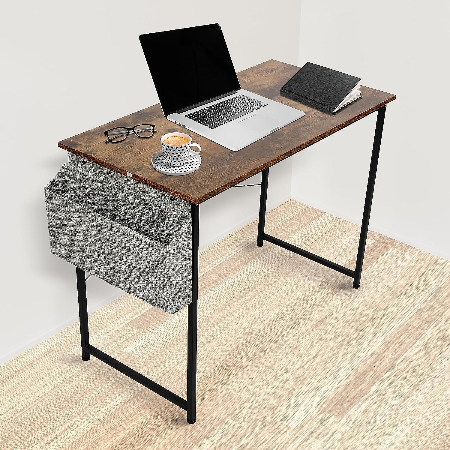 Computer Office Desk 40 Inch Writing Small Space Study Table Modern Simple Style Worktable With Storage Bag For Home, Bedroom, Brown Brown Wood