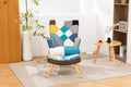 Modern Patchwork Accent Chair With Solid Wood Armrest And Feet, Mid Century Modern Accent Sofa, Fabric Sofa Chair For Living Room Bedroom Studio, Comfy Side Armchair For Bed Antique Blue Foam Linen