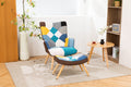 Modern Patchwork Accent Chair With Solid Wood Armrest And Feet, Mid Century Modern Accent Sofa, Fabric Sofa Chair For Living Room Bedroom Studio, Comfy Side Armchair For Bed Antique Blue Foam Linen