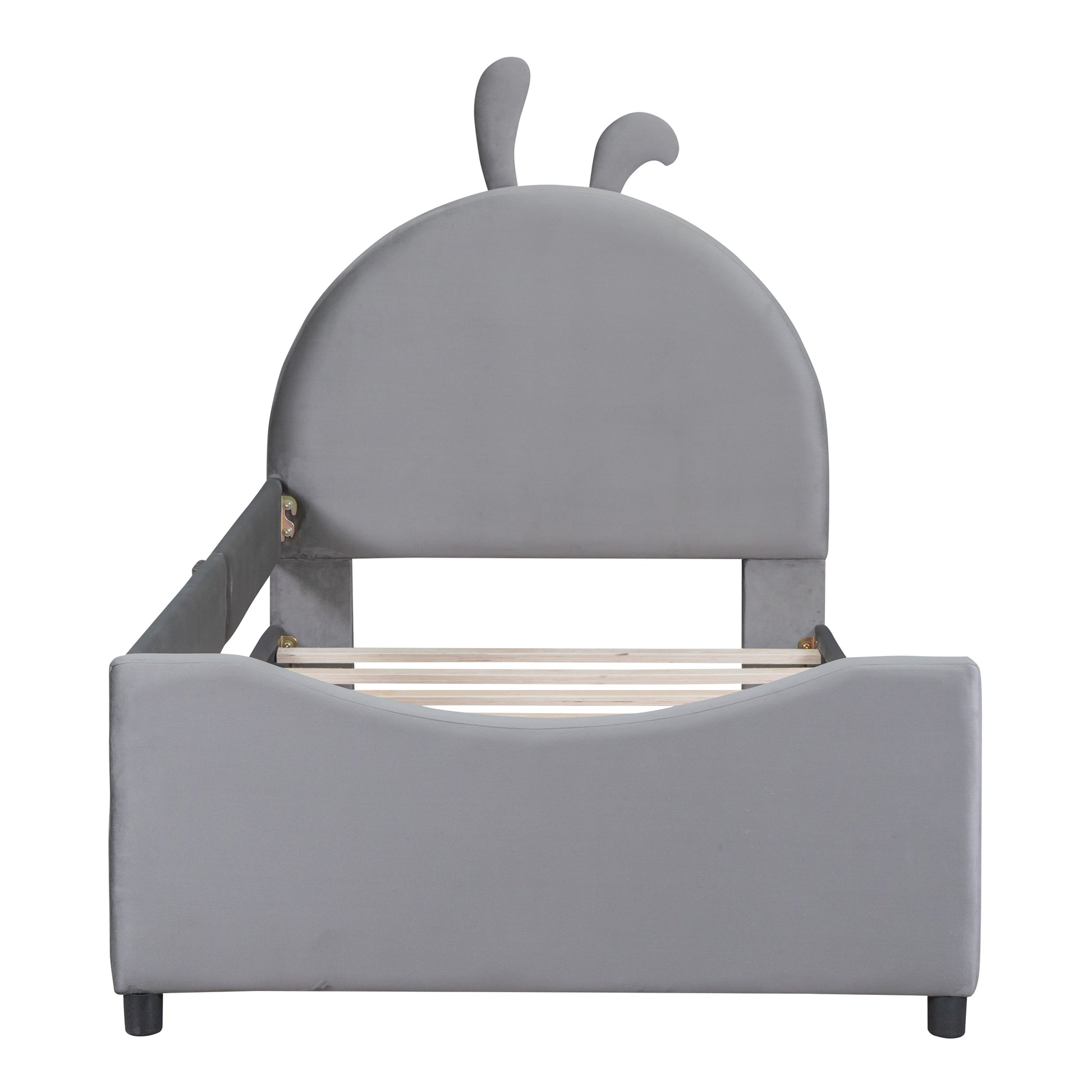 Twin Size Upholstered Daybed With Rabbit Ear Shaped Headboard, Gray Gray Velvet