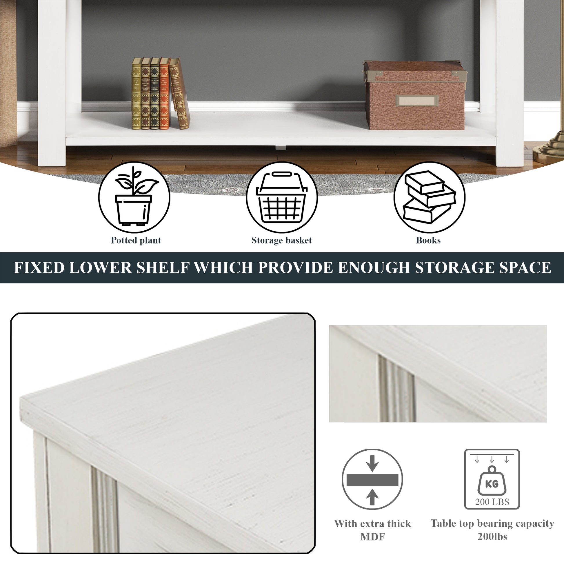 63" Pine Wood Console Table With 4 Drawers And 1 Bottom Shelf For Entryway Hallway Easy Assembly 63 Inch Long Sofa Table Antique White Antique White Pine